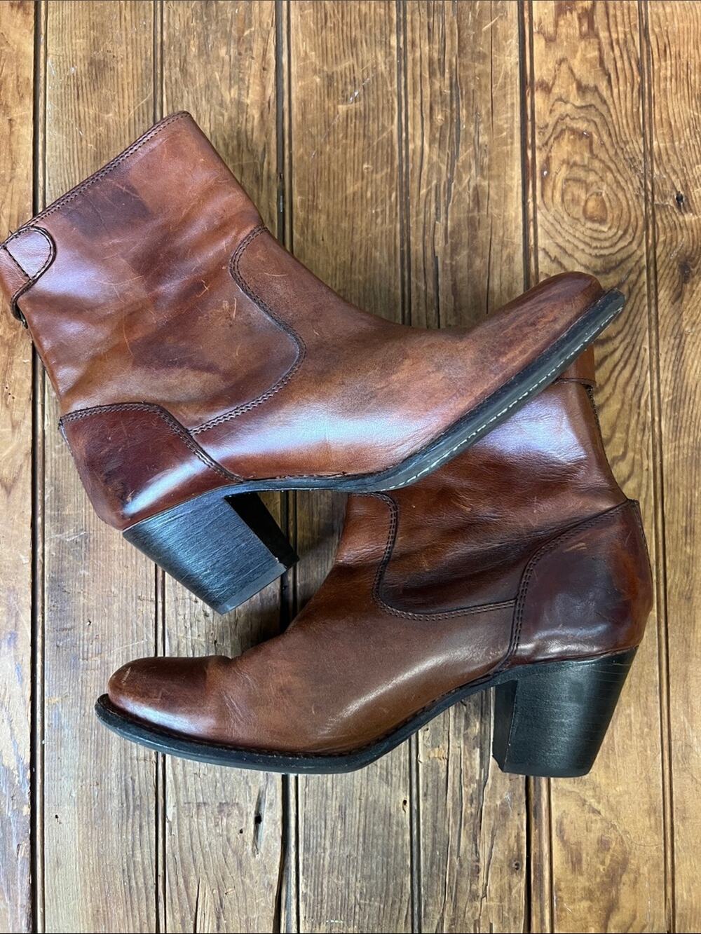 Women’s Frye Jackie Zip Boots Leather Mid-Heel Brown Ankle size 8
